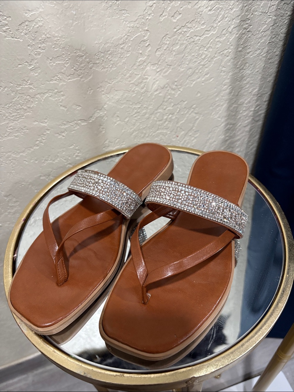 Italian Shoemakers Brown Rhinestone Strap Toe-Post Sandals